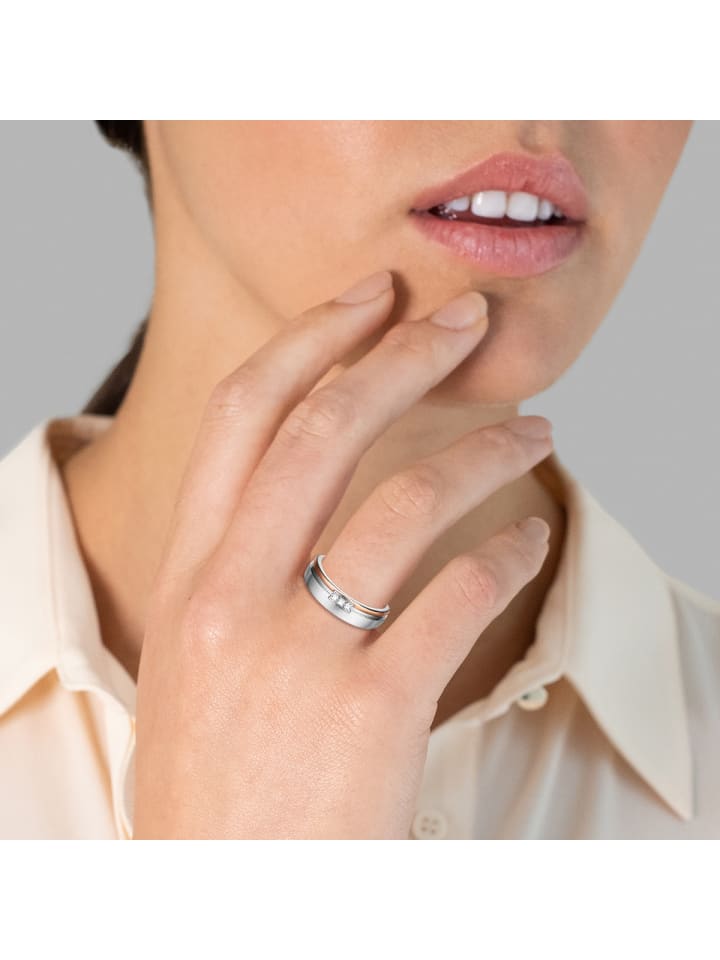 Trilani Ring Edelstahl bi-Color Zirkonia weiß in silber günstig kaufen