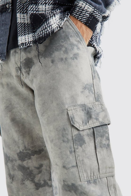Lockere Cargohose mit Smoke-Waschung und geschnürtem Saum