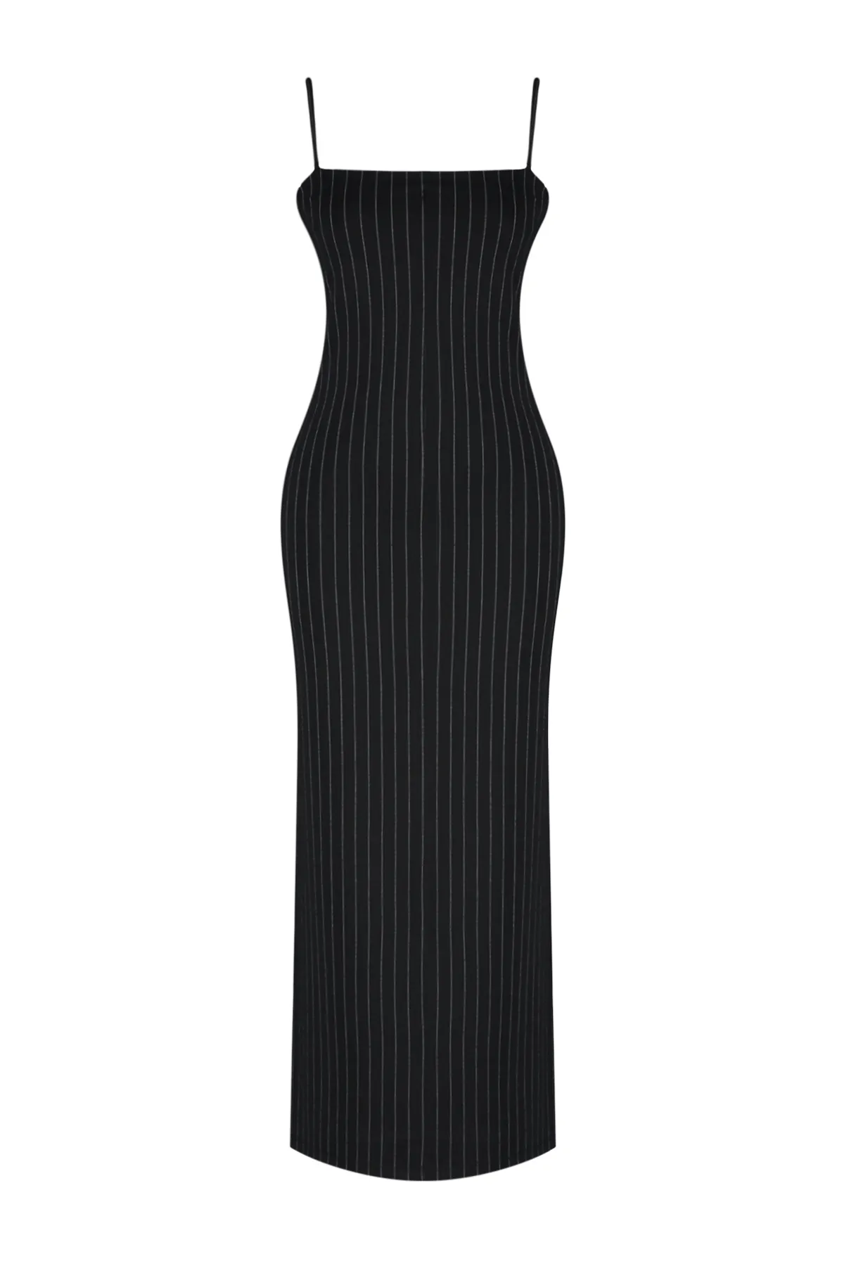 Trendyol Collection  Schwarzes, gestreiftes Bodycone/körperbetontes Maxi-Bleistiftkleid aus Strick mit Trägern TWOSS24EL00290