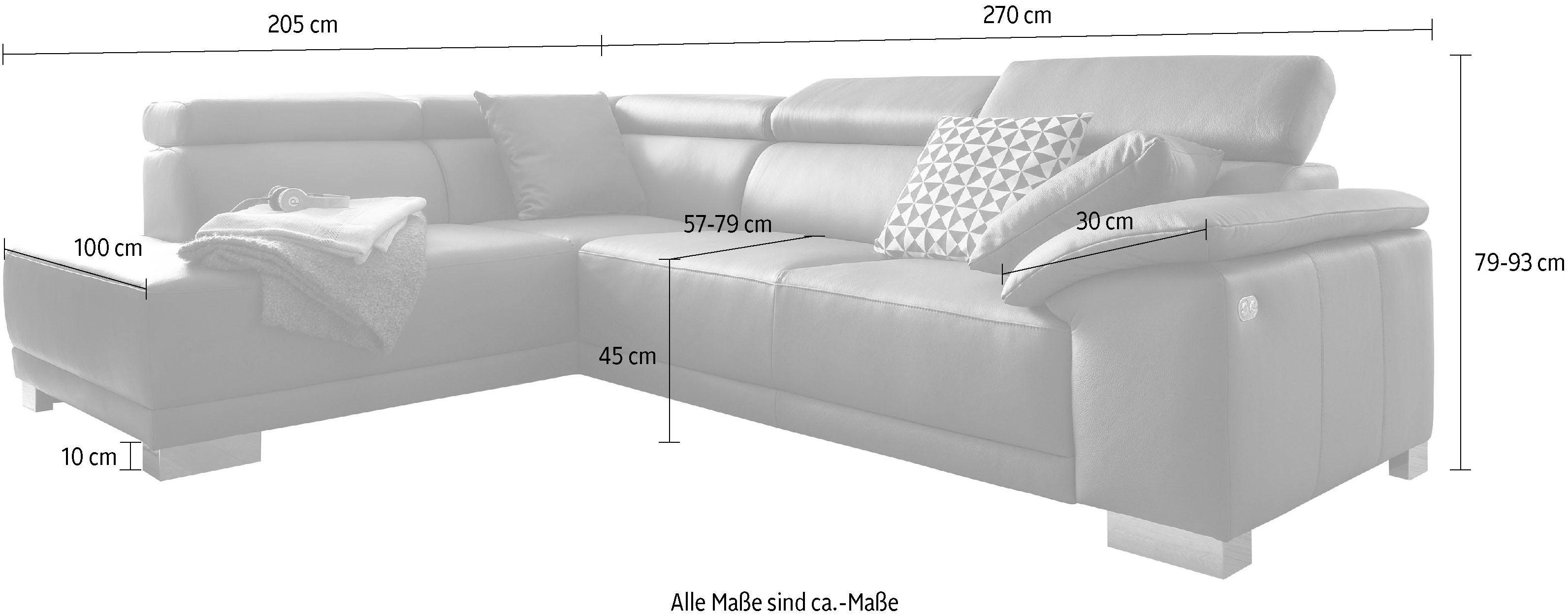 3C Candy Ecksofa, Kopfteilverstellung, wahlweise elektronischem Sitzvorzug, in Dickleder