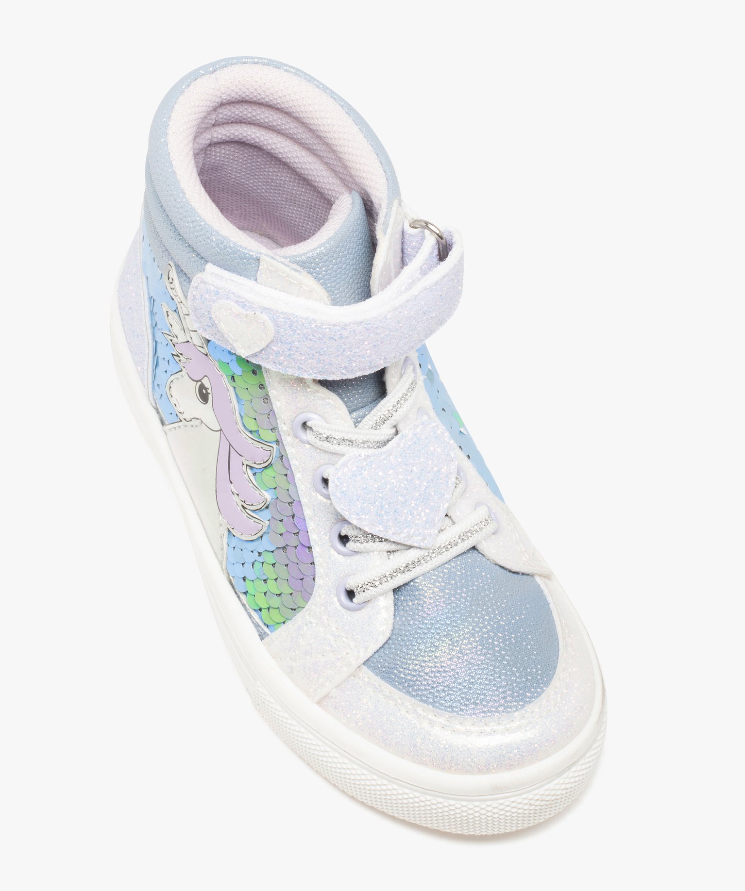 Baskets fille mid-cut licorne avec sequins et paillettes blanc | GEMO