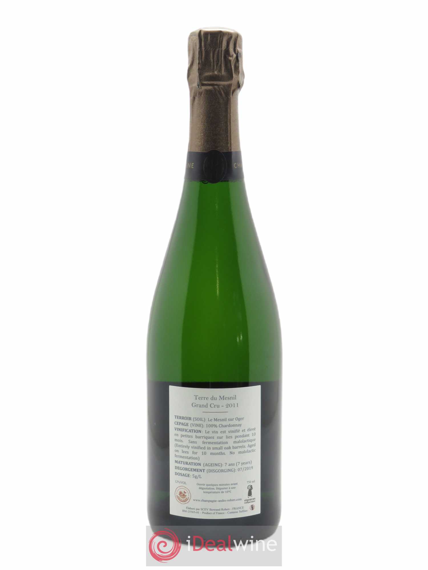 Terre du Mesnil Blanc de blancs Grand Cru Brut André Robert  2011 - Lot de 1 Bouteille
