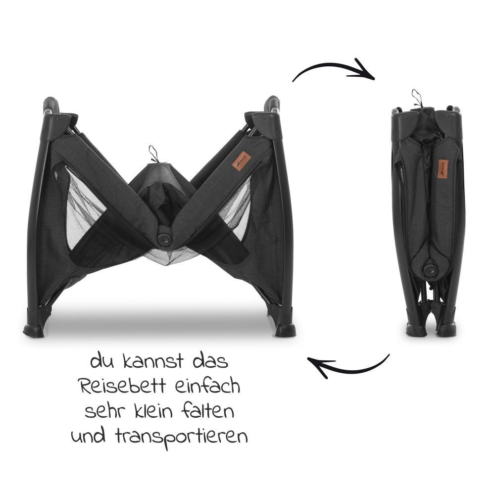 Hauck Baby-Reisebett Play'n Relax Center - Melange Black, 7-tlg., Kinderreisebett mit Matratze, Insektenschutz, Wickelauflage, Einhang