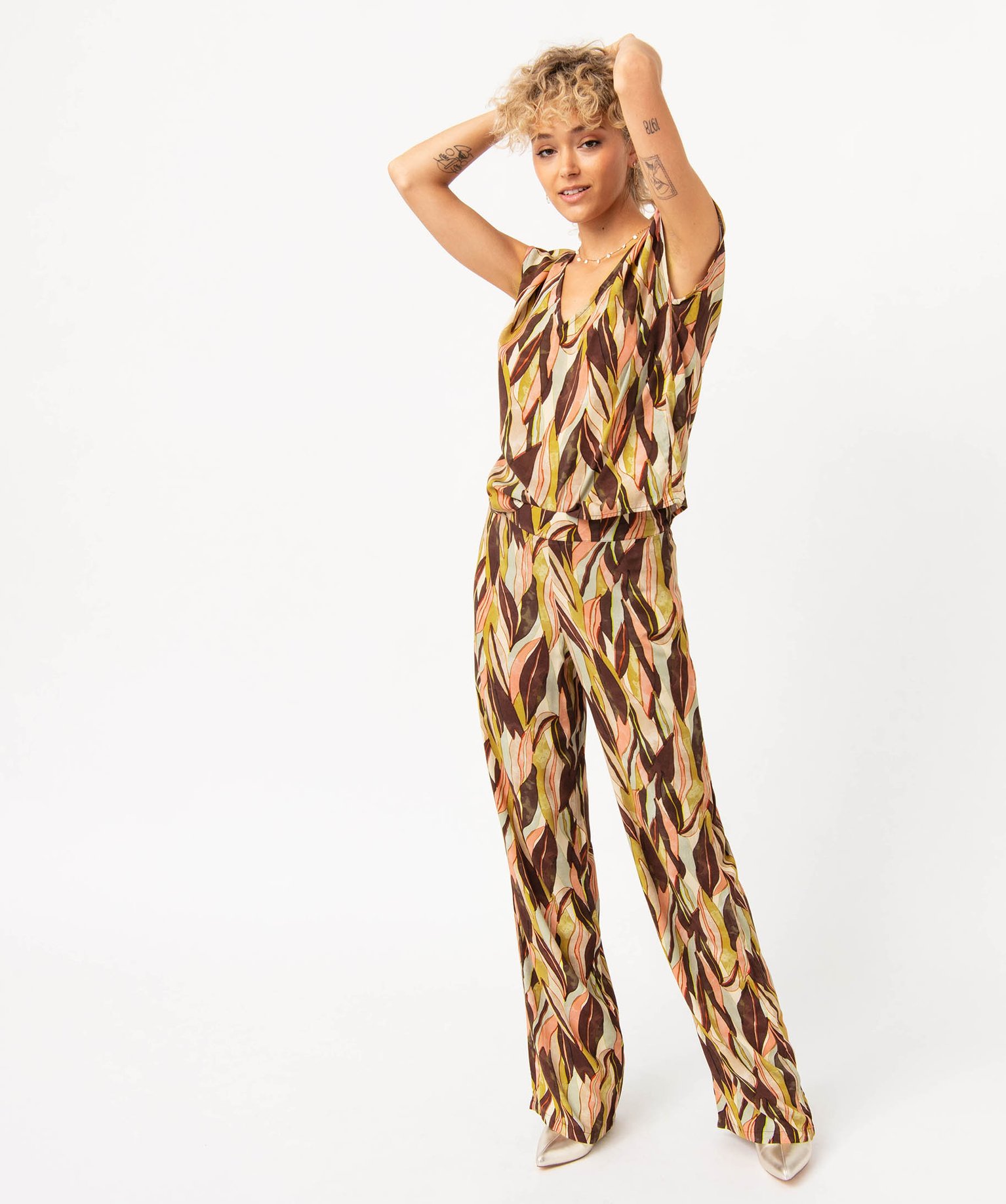 Pantalon fluide à motif feuillage femme imprime | GEMO