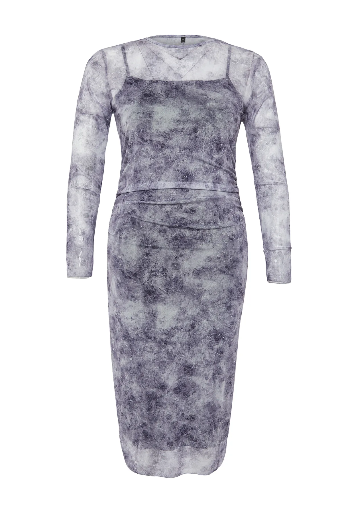 Trendyol Curve  Graues Midi-Strickkleid mit Tüllmuster TBBSS24AH00058