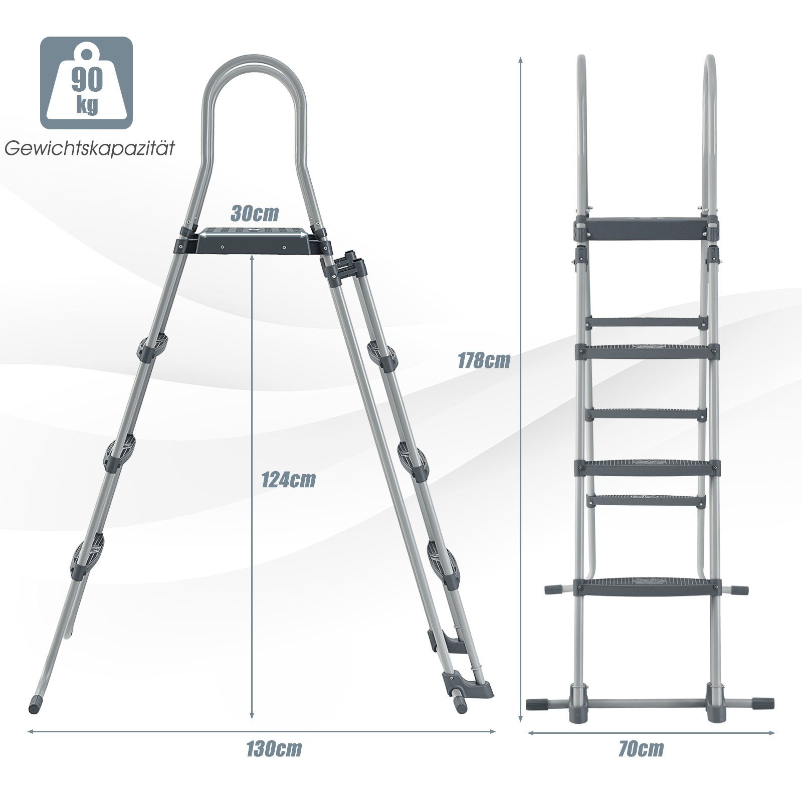 COSTWAY Poolleiter 4-Stufige Sicherheitsleiter, für Pools von 122 cm Höhe
