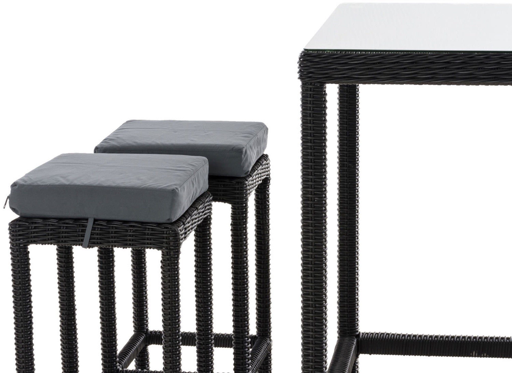 TPFGarden Gartenbar-Set Alina - aus 5mm Polyrattan und Aluminium-Gestell, (Stehtisch-Set mit 4 Hockern und Kunstlederauflagen, Gartenlounge-Set - wasserfest, pflegeleicht und UV-beständig), Maße (TxBxH): Tisch 84 x 84 x 110,5cm - Hocker 37 x 37 x 74,