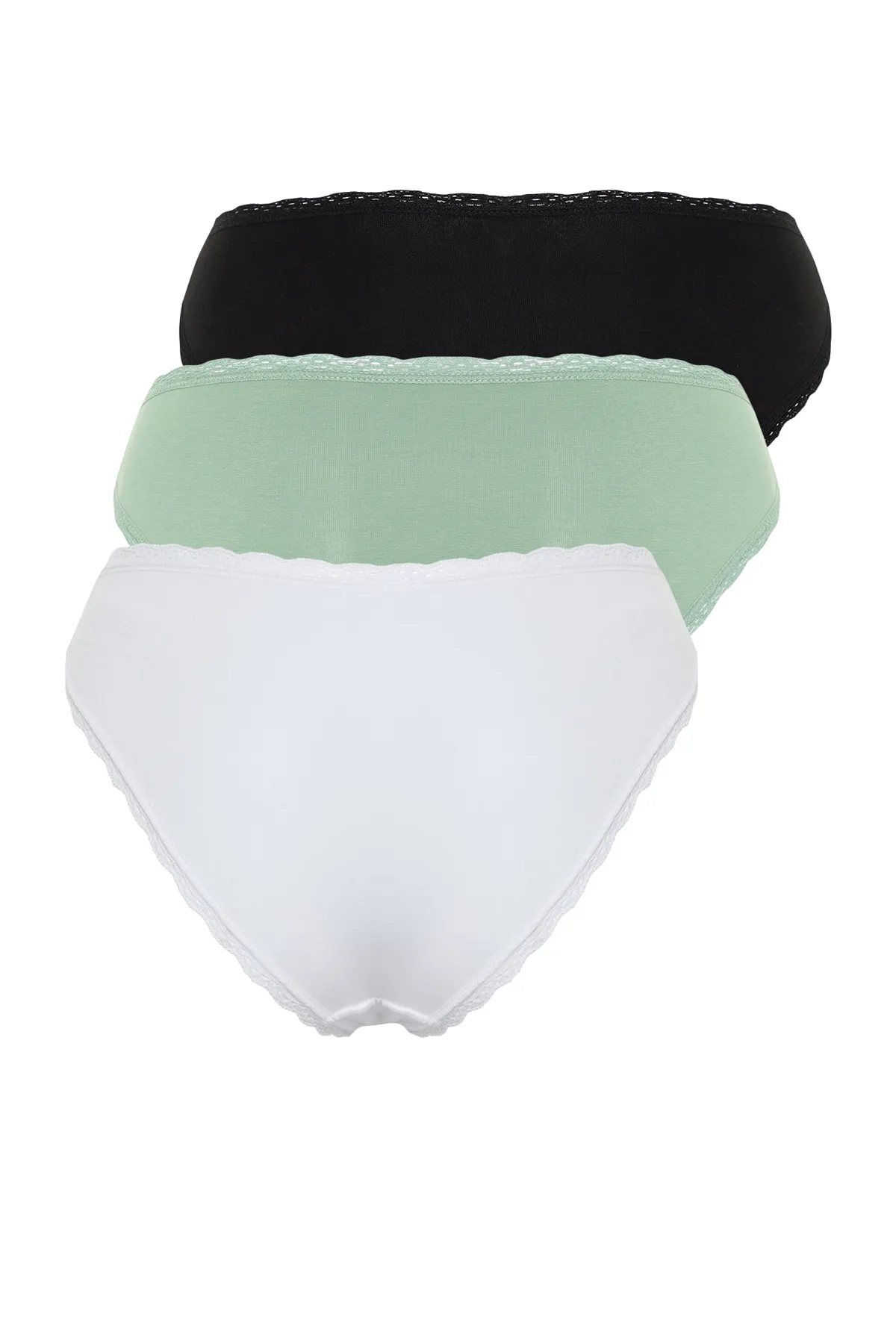 Trendyol Collection  3er-Pack klassische Strickhöschen aus Baumwollspitze in Schwarz-Weiß-Mint THMSS24KU00018