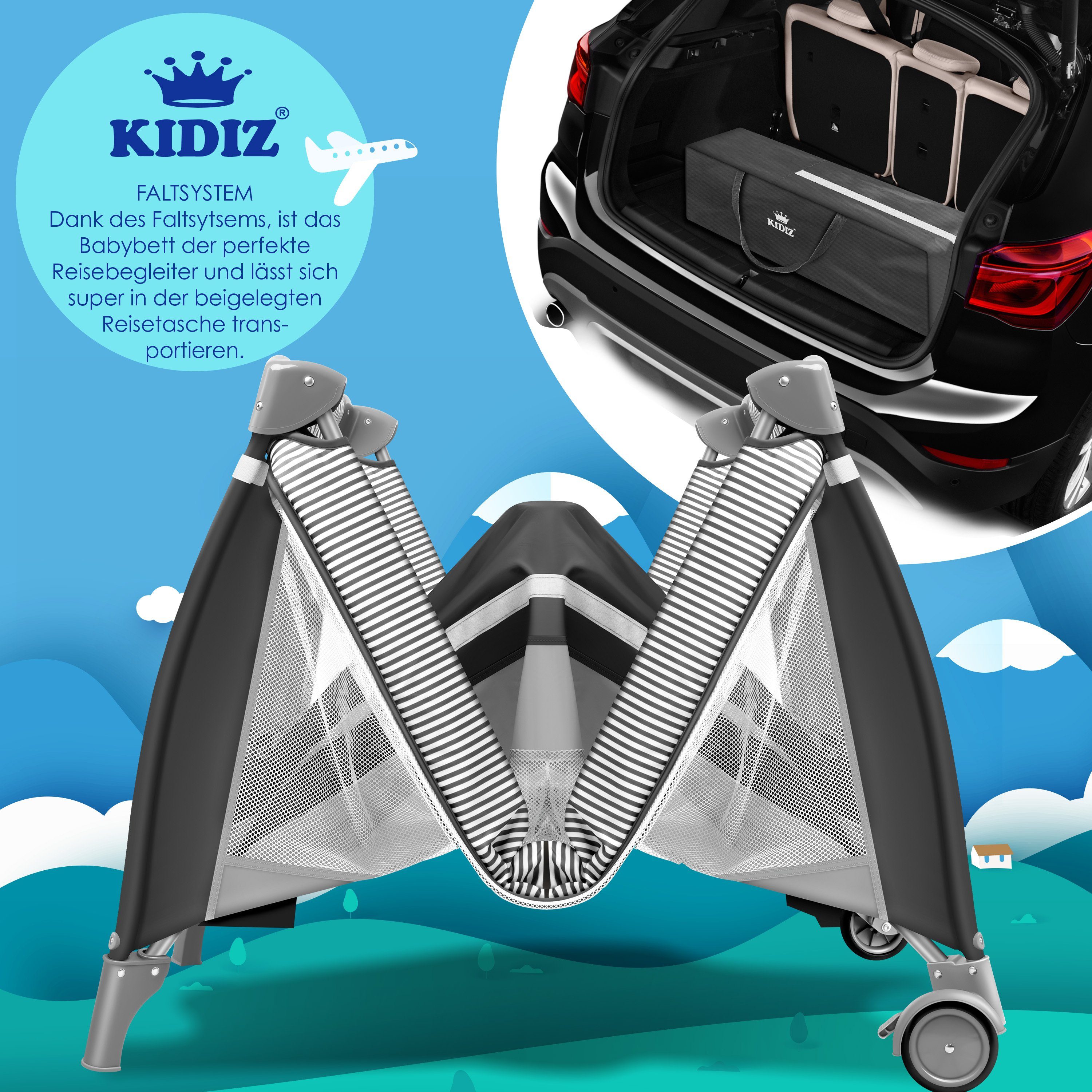 KIDIZ Baby-Reisebett, Babybett in Reisebett Kombi Set Baby Bett mit Wickelauflage