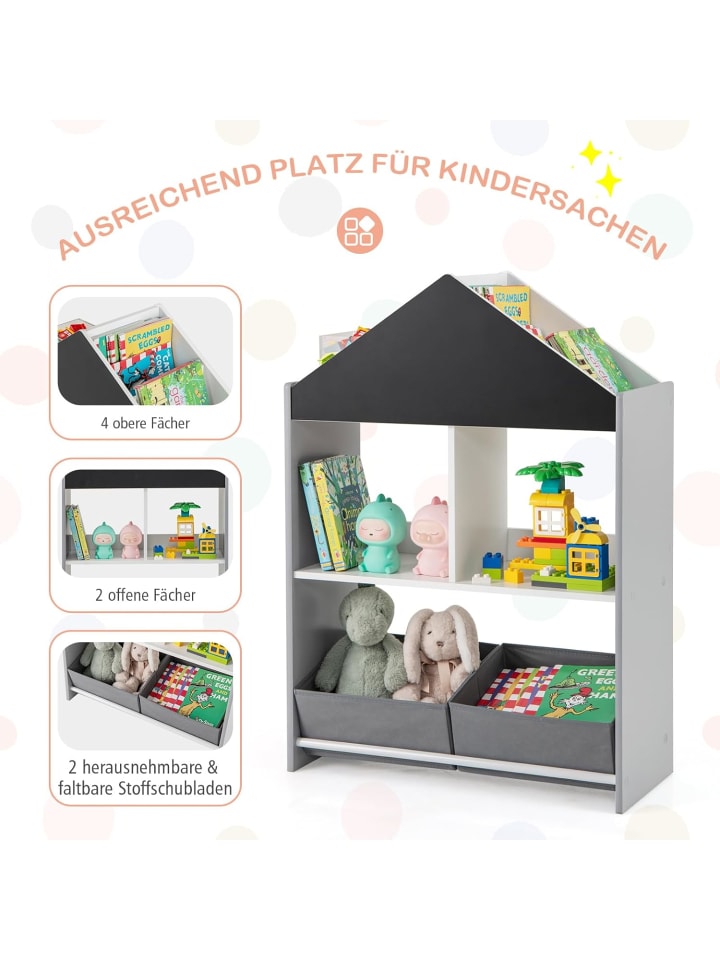 COSTWAY Bücherregal Kinder mit Whiteboard & Tafel 2-in-1 in Grau günstig kaufen onesize