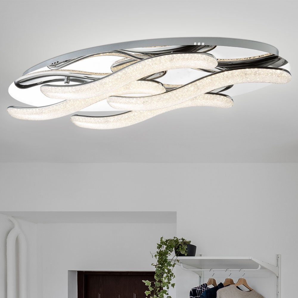 etc-shop LED Deckenleuchte, LED-Leuchtmittel fest verbaut, Neutralweiß, Deckenlampe Designer Deckenleuchte Chrom Kristalle, 48 Watt LED
