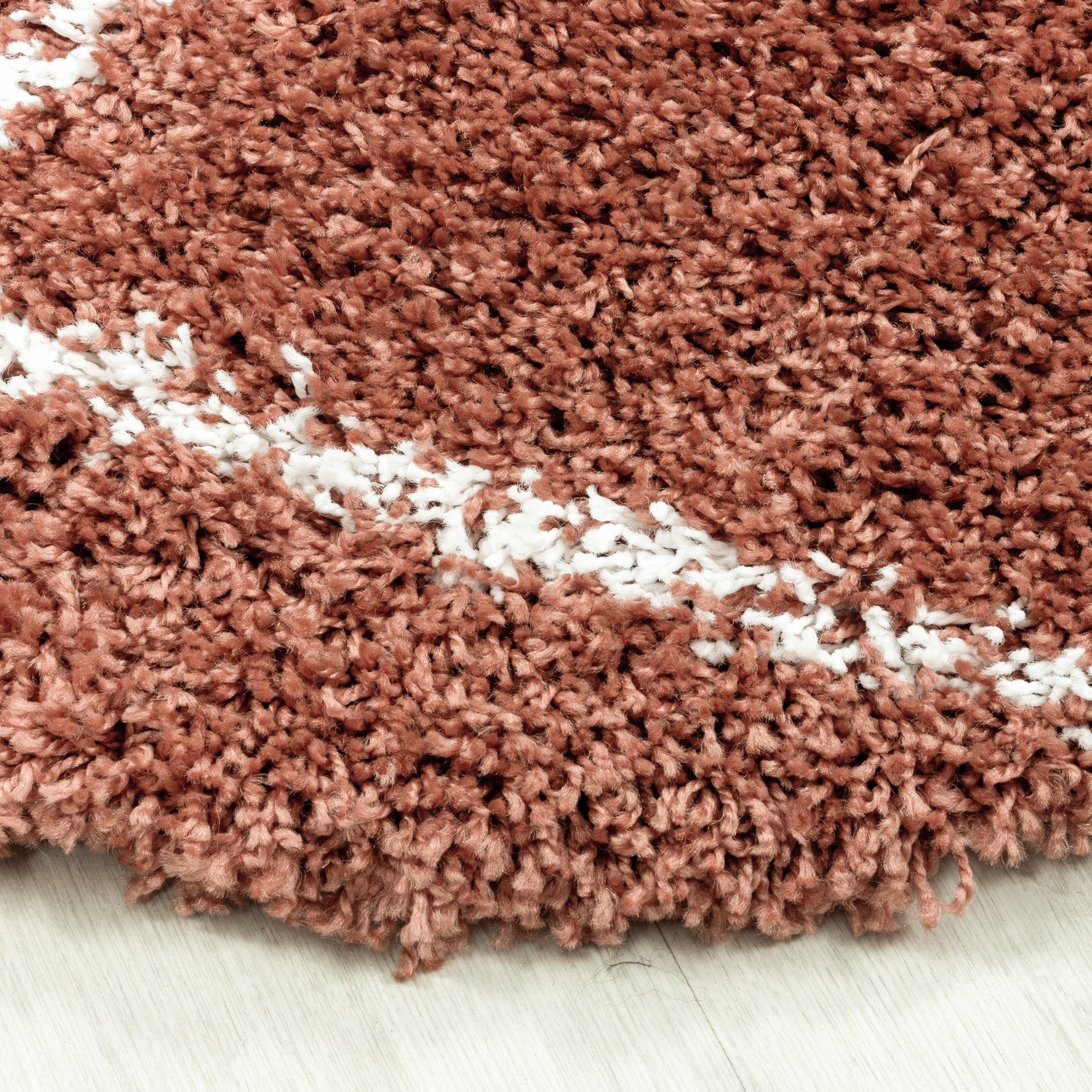 Teppich Rauten Design, HomebyHome, Rund, Höhe: 30 mm, Runder Teppich Wohnzimmer Geometrisch Design Shaggy Langflor