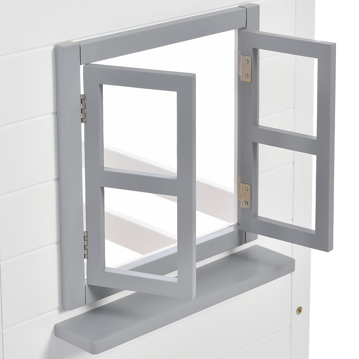 Etagenbett mit Handlauf und Fenster, Hausbett, Fallschutz und Gitter, Kiefer