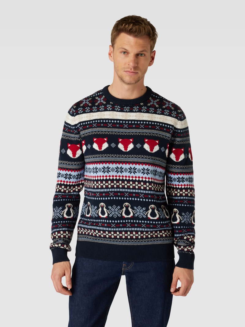 Strickpullover mit Allover-Muster Modell 'CARLOS' in dunkelblau