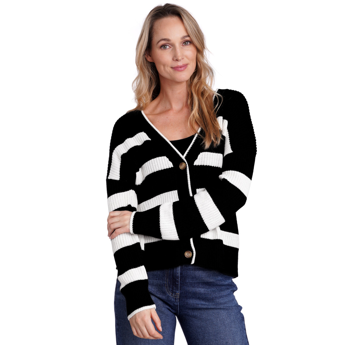 Damen Strickjacke mit Blockstreifen