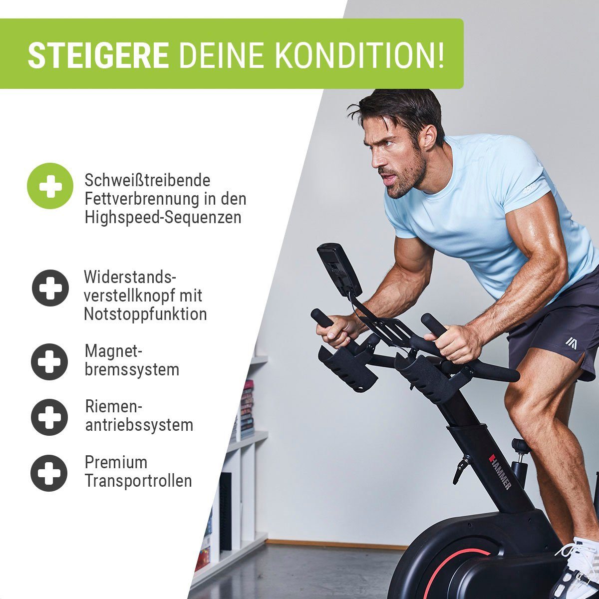 Hammer Speedbike Racer, Trainingscomputer mit LCD-Anzeige, Fitness-Apps per Smartphone/Tablet
