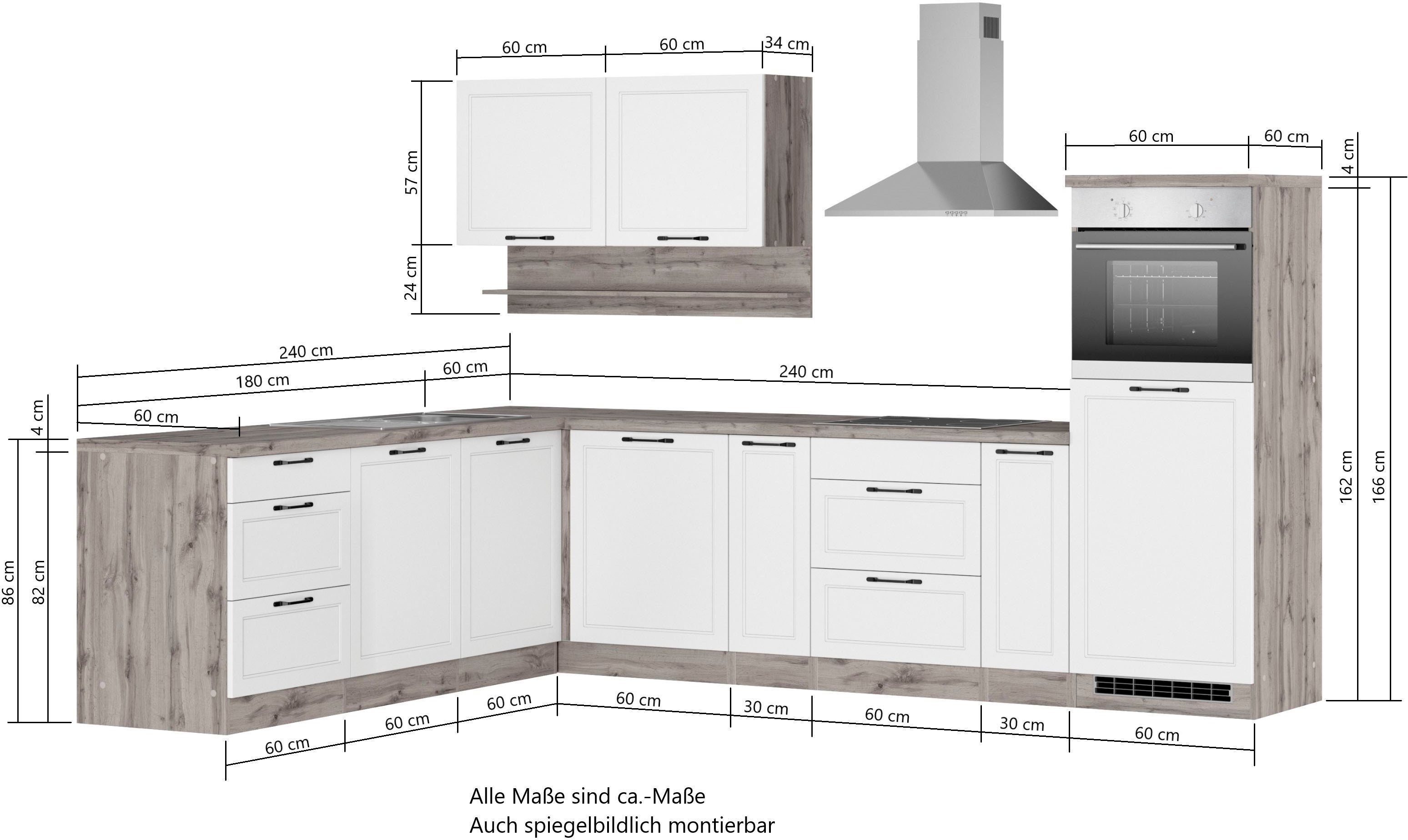 HELD MÖBEL Küche Lana, Stellbreite 240/300 cm, wahlweise mit E-Geräten