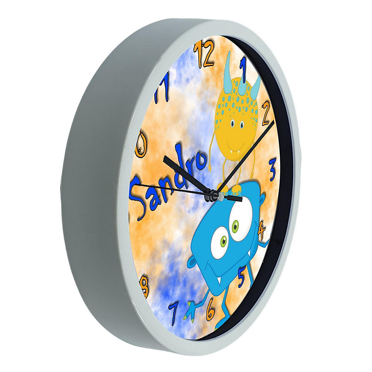 Kinder Wanduhr personalisiert mit Name Monster