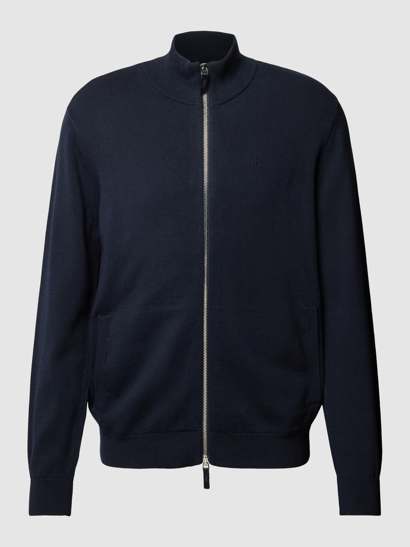 Strickjacke mit Stehkragen in marineblau