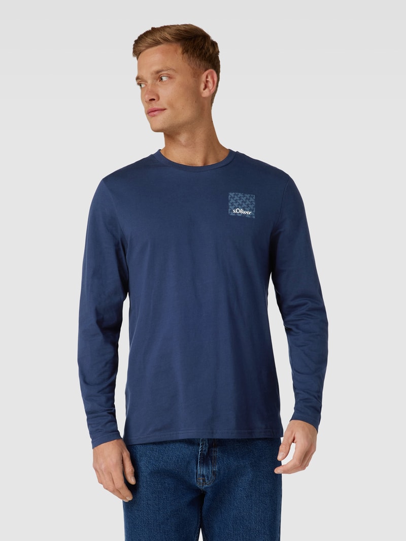 Longsleeve mit Label-Print Modell 'Mix & Match' in dunkelblau