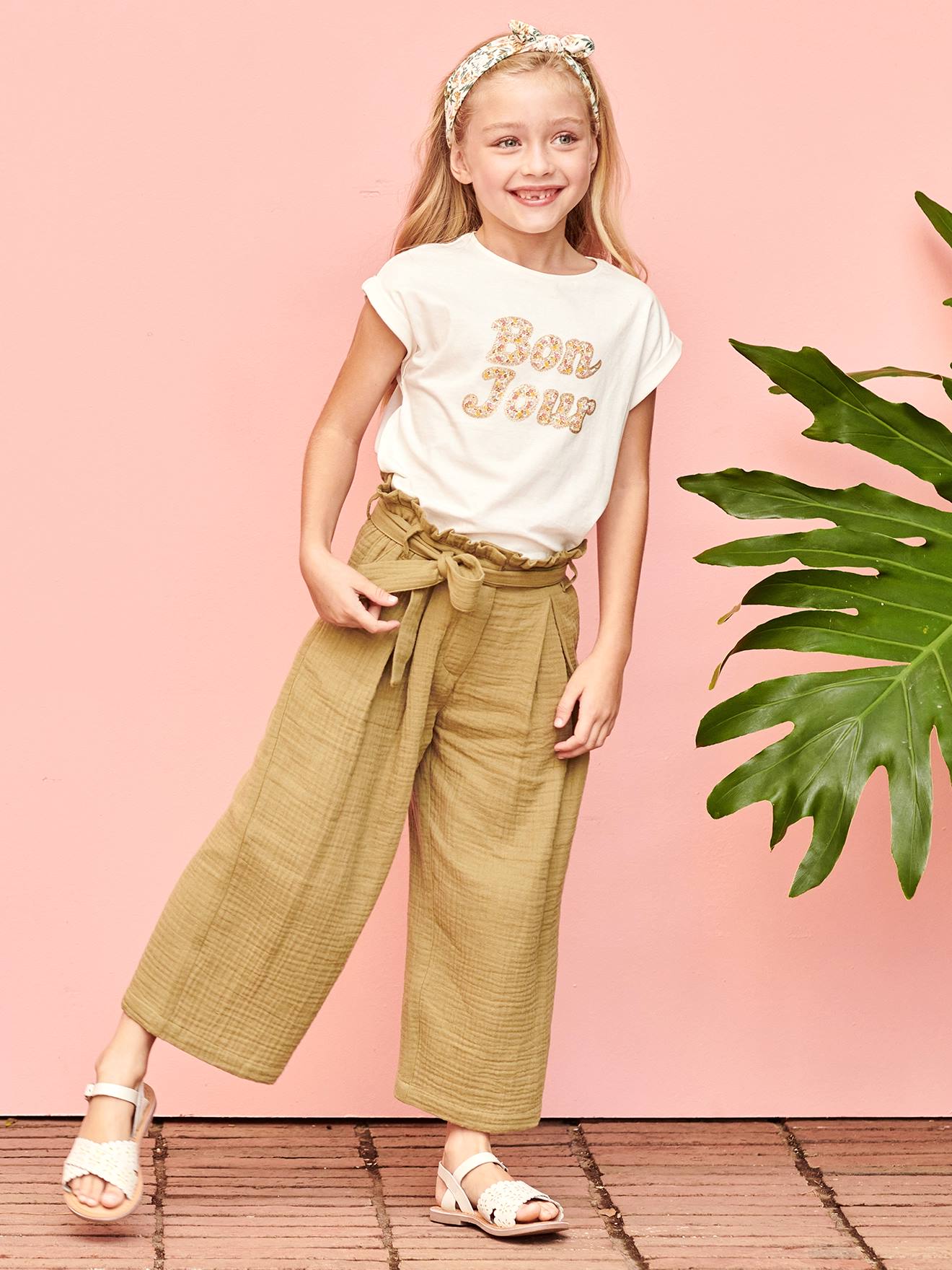 T-shirt à message motifs fleurs fille marine
