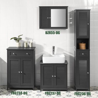 SoBuy Badezimmerspiegelschrank BZR55 mit Lamellentür Hängeschrank mit Spiegeltür Wandschrank Badschrank