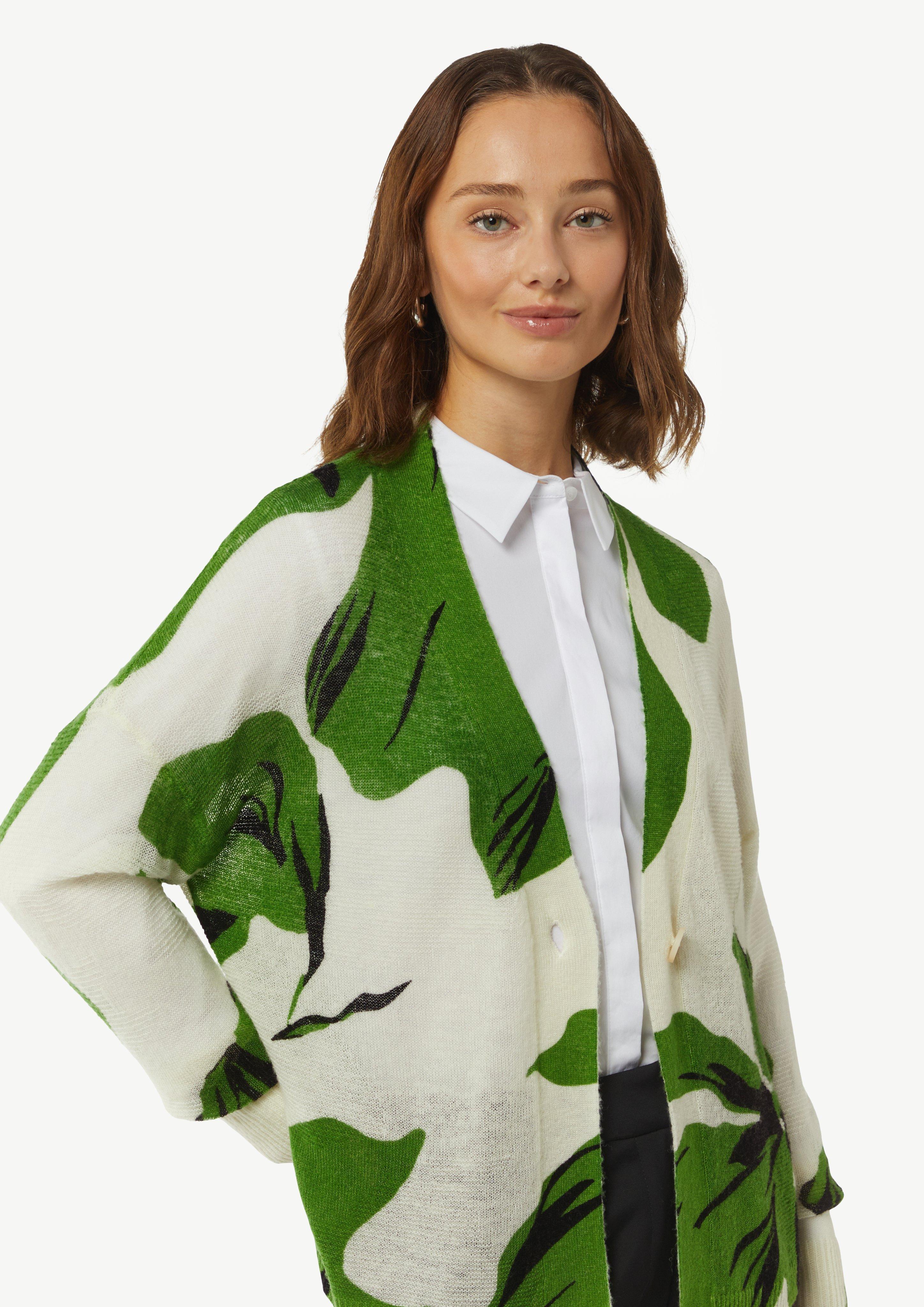 Strickjacke mit All-over-Print - weiß