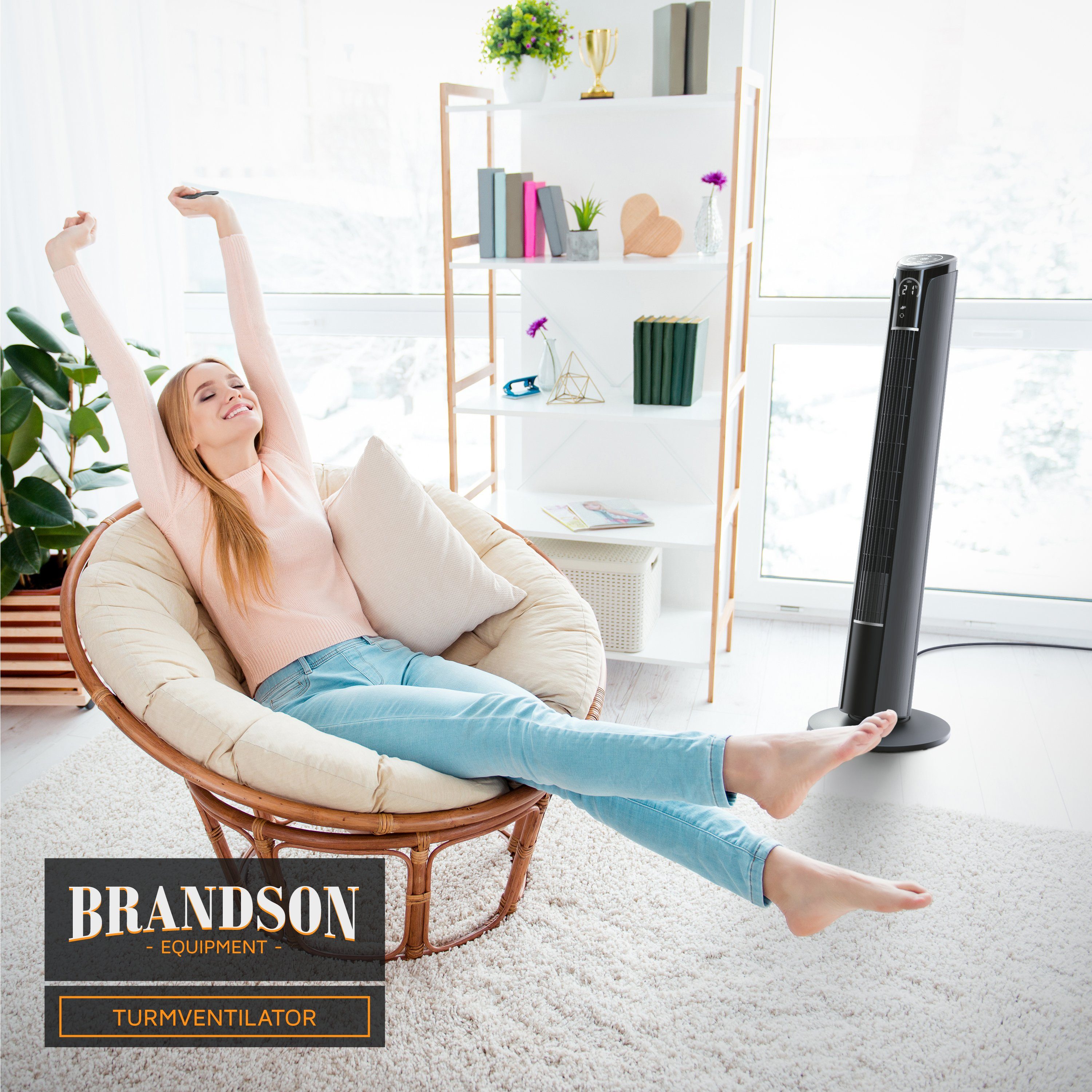 Brandson Turmventilator, Fernbedienung, 10° neigbar, Oszillation, 4 Modi, Standventilator 108cm