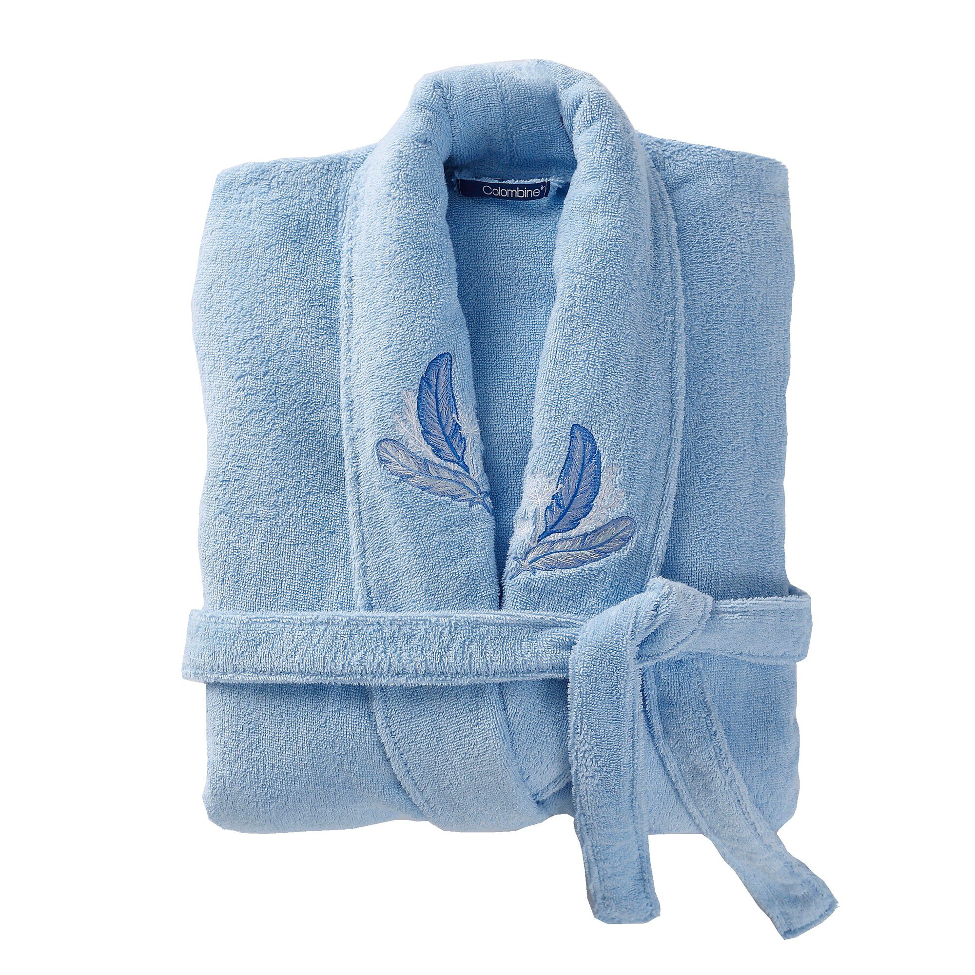 Peignoir mixte éponge brodé plumes