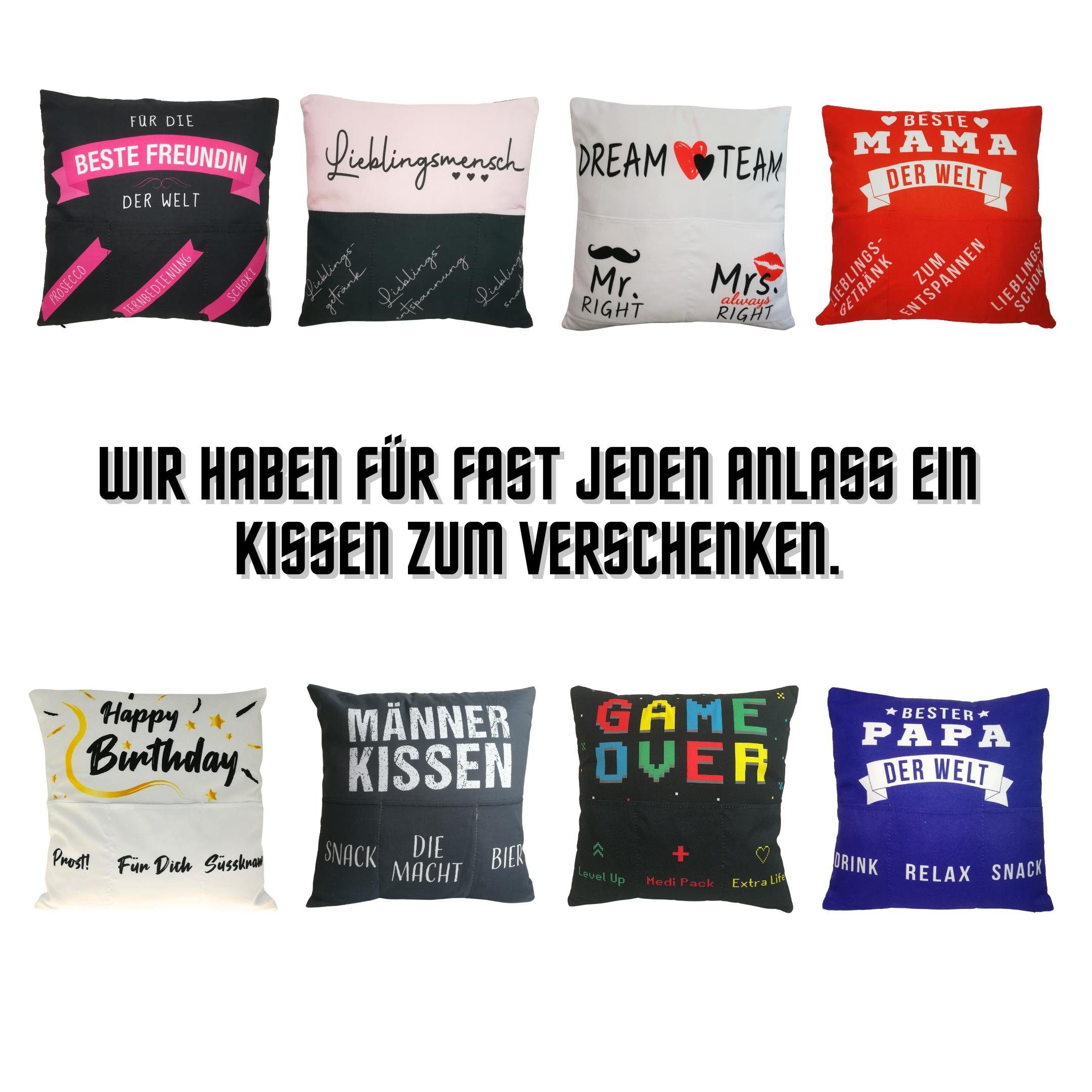 Bada Bing Dekokissen Lieblingsmensch Kissen mit Taschen Couch-Kissen originelles Geschenk, Mit drei Taschen zum befüllen
