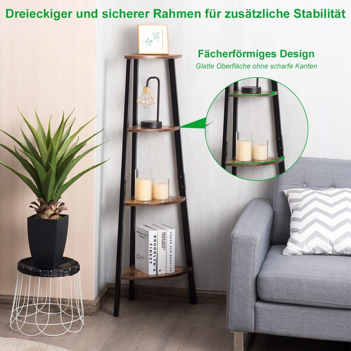 KOMFOTTEU Eckregal Industrielles Bücherregal, aus Metall Rahmen