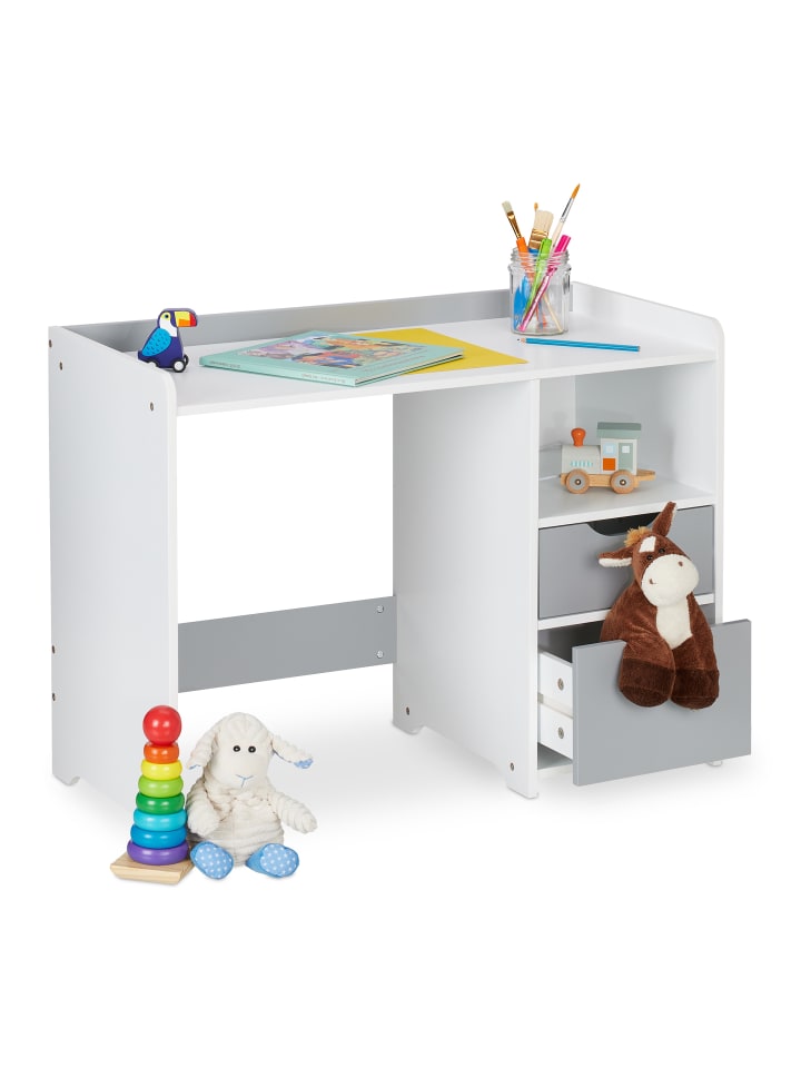 relaxdays Kinderschreibtisch in Weiß/ Grau - (B)80 x (H)60 x (T)38 cm günstig kaufen onesize