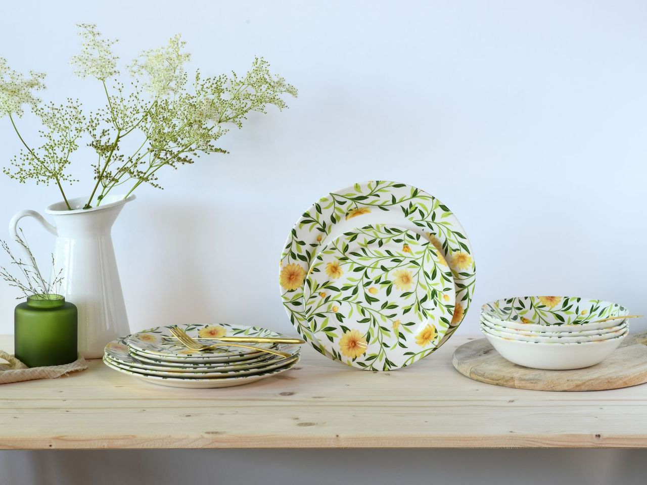 CreaTable Amarilla, 12-teiliges Geschirrset, Teller Set aus Steingut