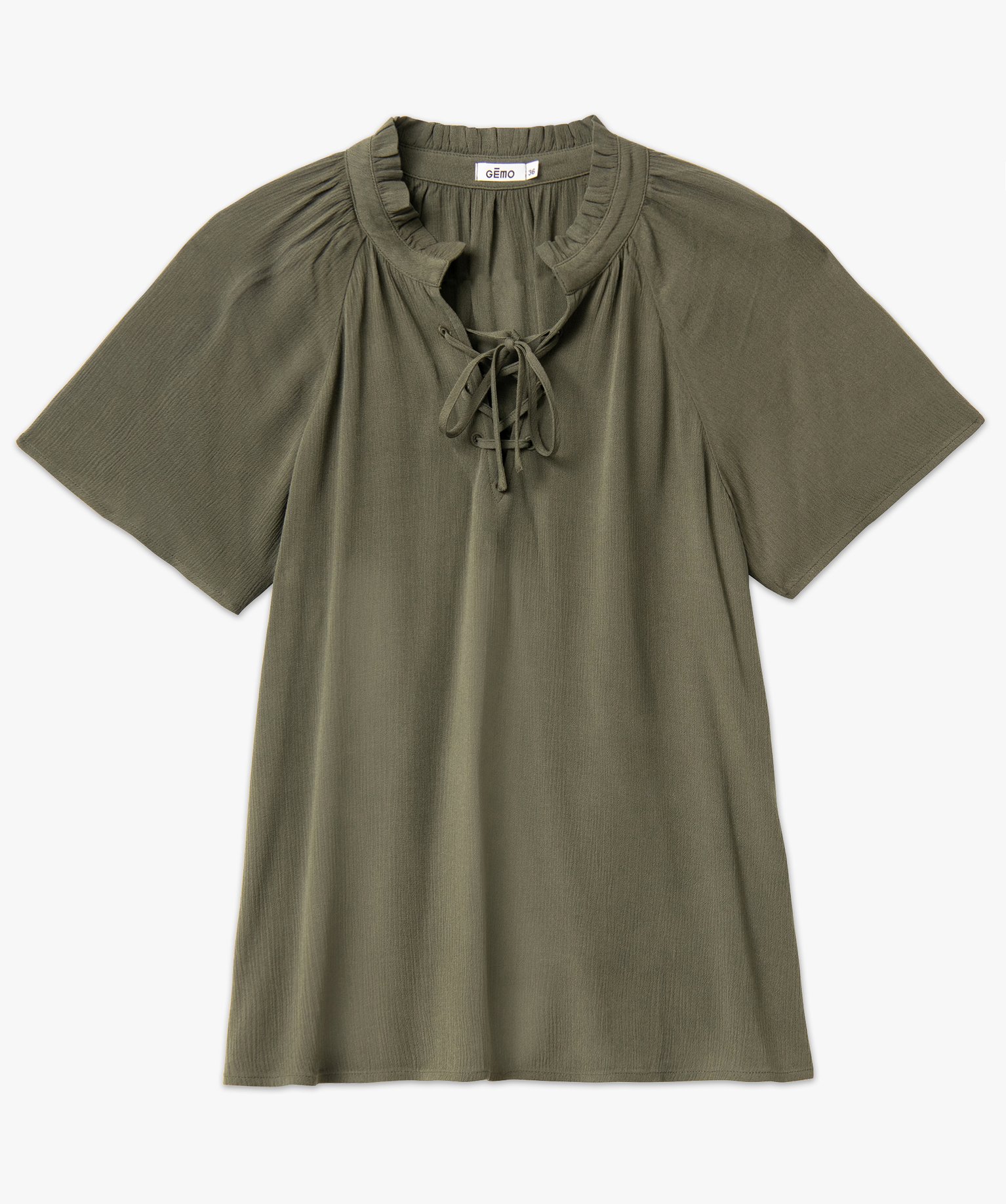 Blouse à manches courtes en crêpe de viscose uni femme vert | GEMO