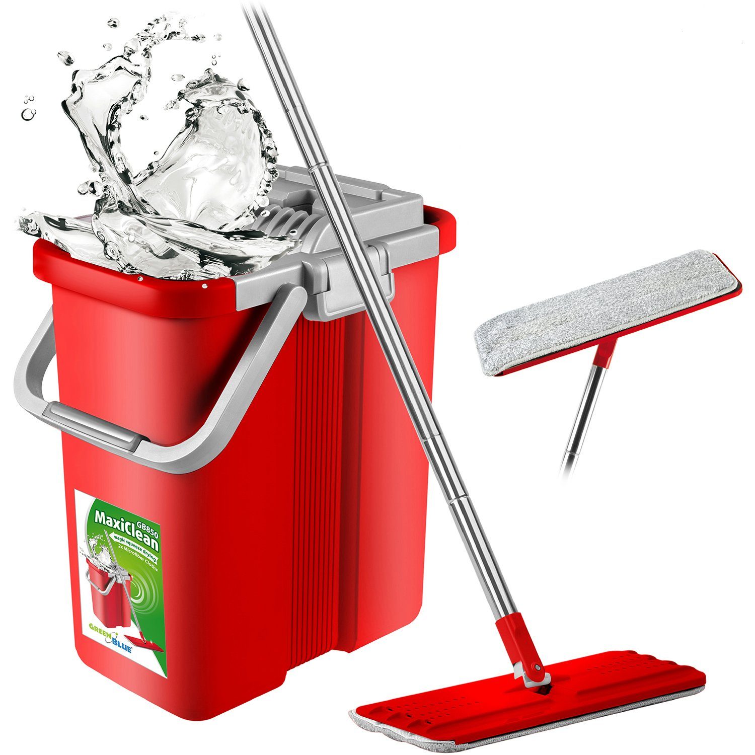 GreenBlue Wischmopp GB850, 8L-Eimer mit 2-Kammer-System zur Nass- u. Trockenreinigung