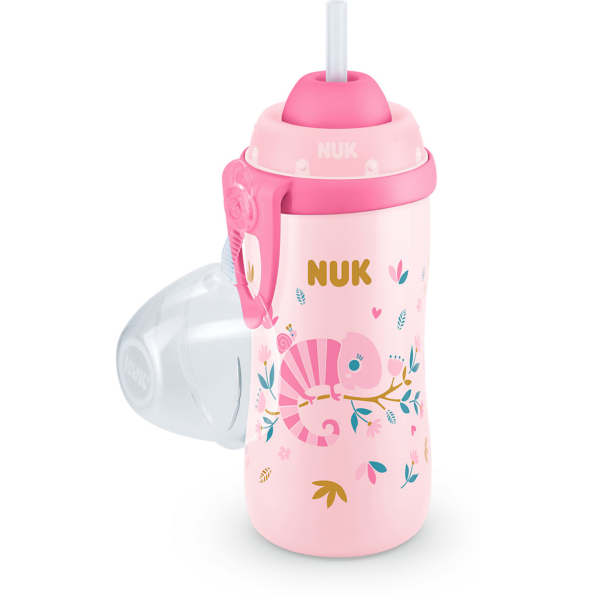 NUK Flexi Cup mit Chamäleon Effekt, mit weichem Trinkhalm, 300ml, auslaufsicher, ab 12 Monaten, 1 Stück, rosa