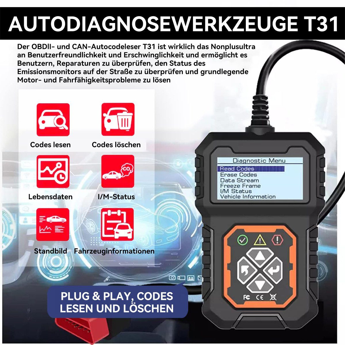 DOPWii OBD2-Diagnosegerät OBD2-Diagnosegerät, für alle OBD2 Protokollautos diagnostizieren