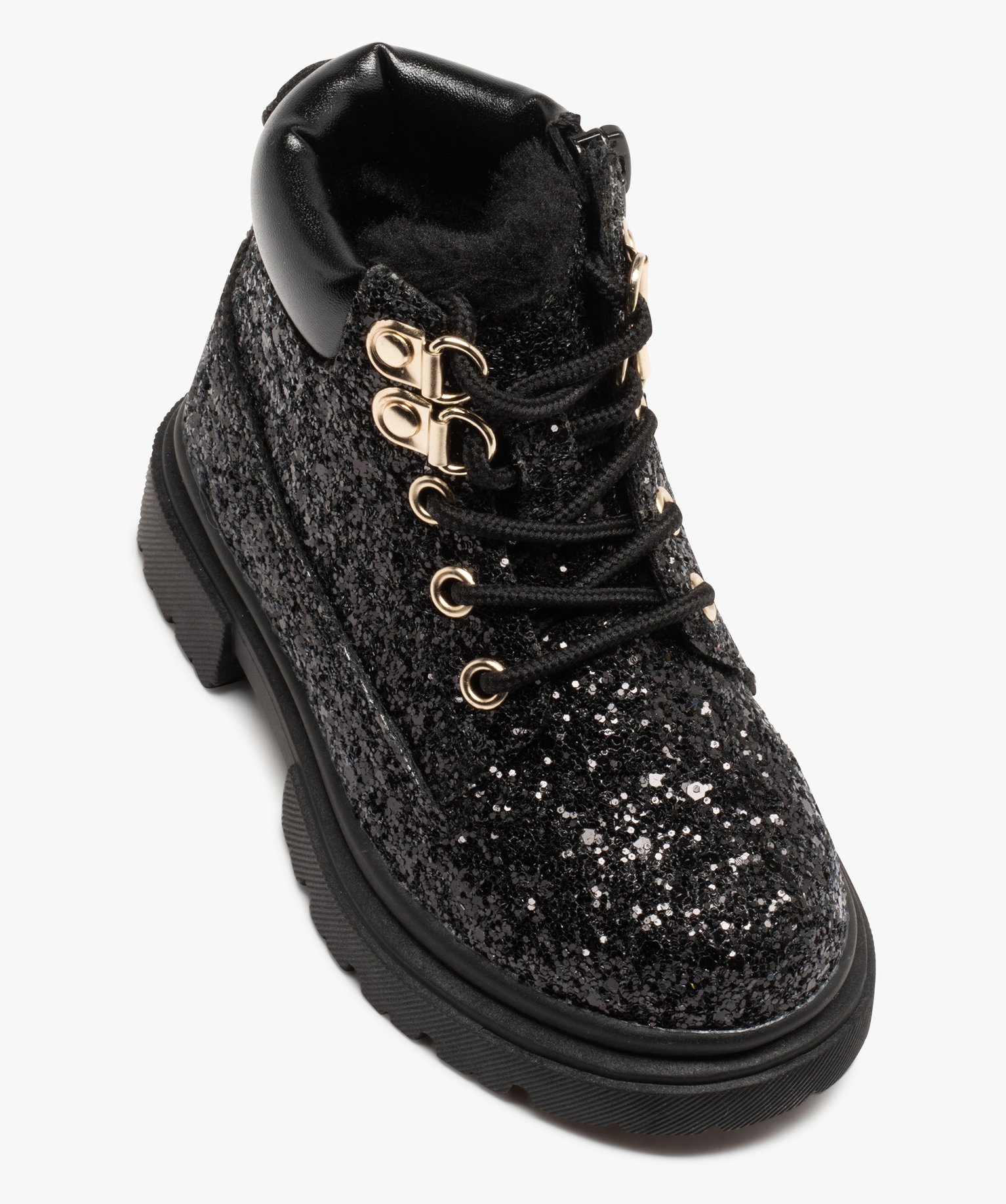 Boots fille fourrées dessus à strass noir | GEMO