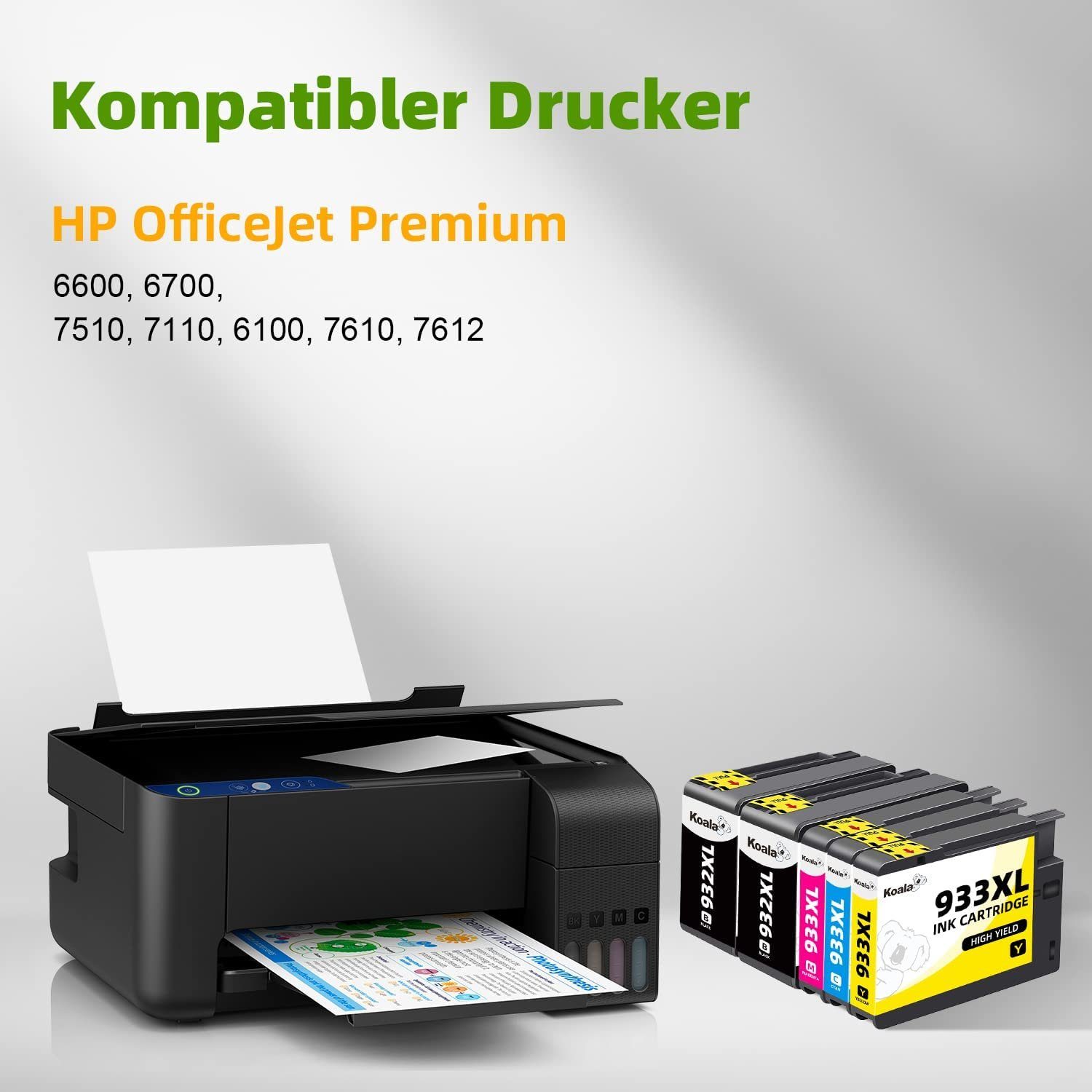 Koala 4er 932XL 933XL für HP 932 933 Officejet 6600 6700 7110 7612 7610 6100 Tintenpatrone (Packung, HP Druckerpatrone 932 XL schwarz CN053AE, 933 XL magenta/cyan/Gelb)