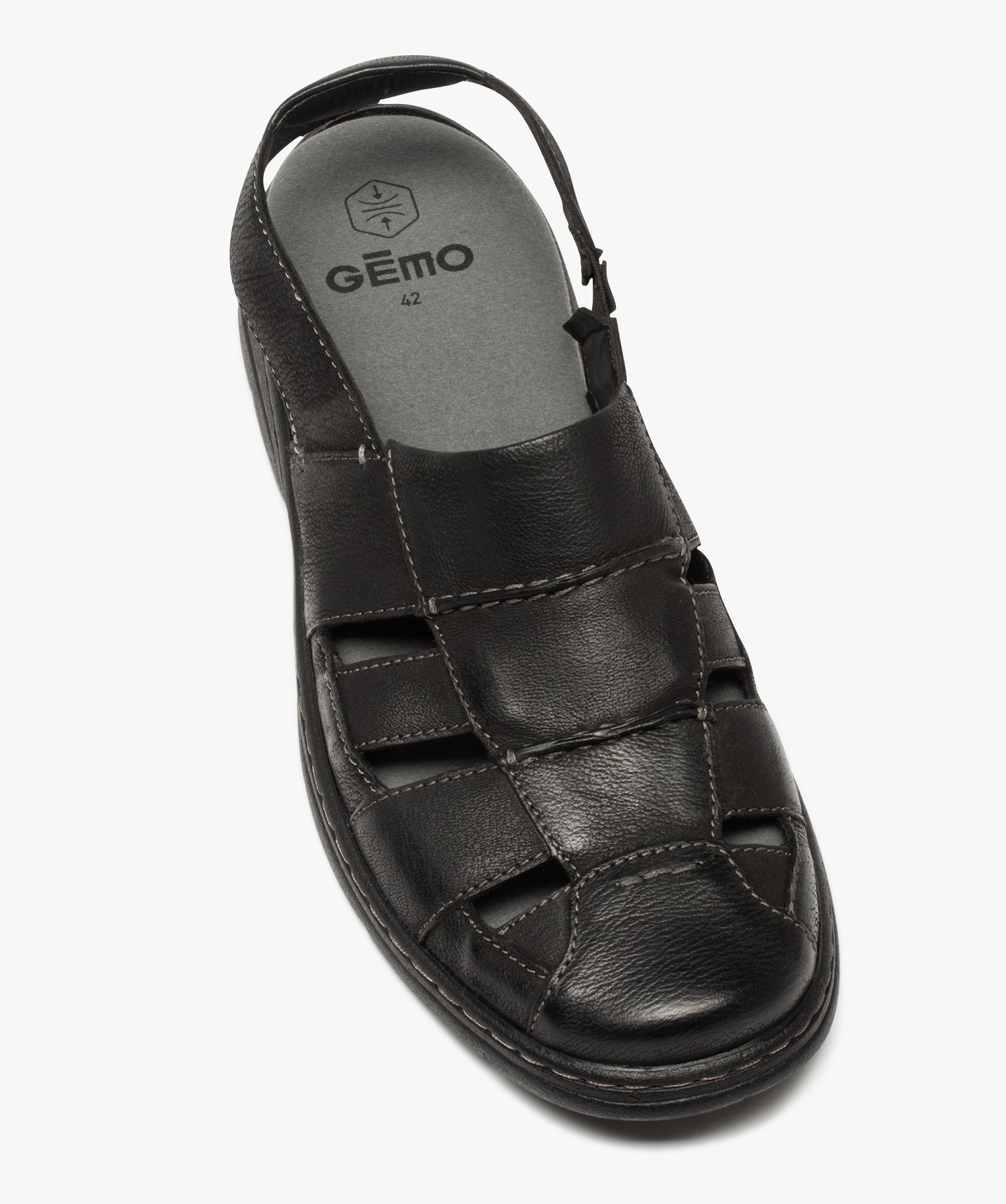 Sandales homme confort dessus cuir uni à bride élastiquée noir | GEMO