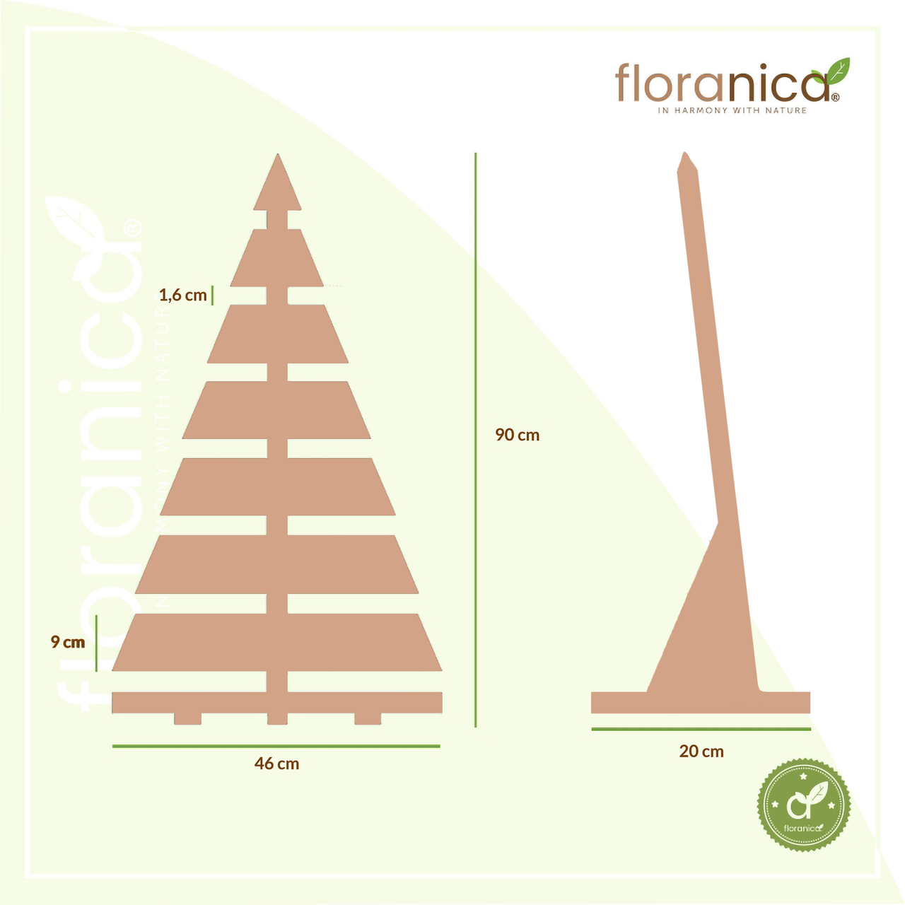 Pemicont Floranica Holz-Weihnachtsbaum Natur Dekobaum Tanne 90x45cm Weihnachtsdekoration Natur