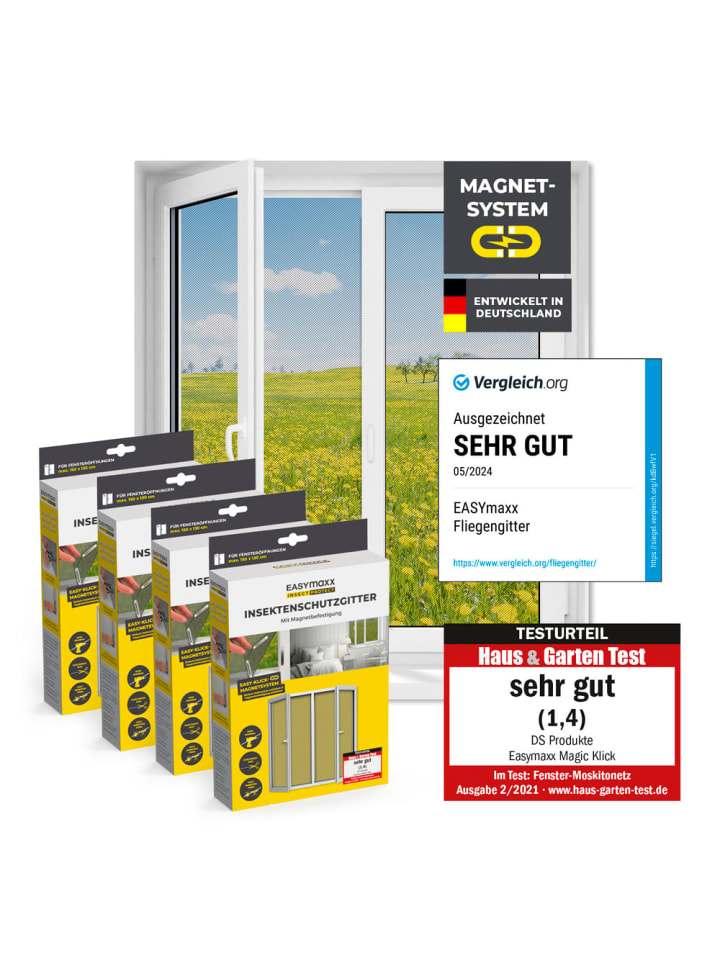 EASYmaxx EASYmaxx Moskitonetz mit Magnetbefestigung - 150 x 130 cm - schwarz - 4er-Set günstig kaufen onesize