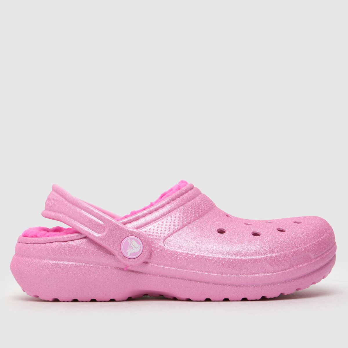 Crocs rosa klassiska fodrade glitterträsko flickor juniorsandaler