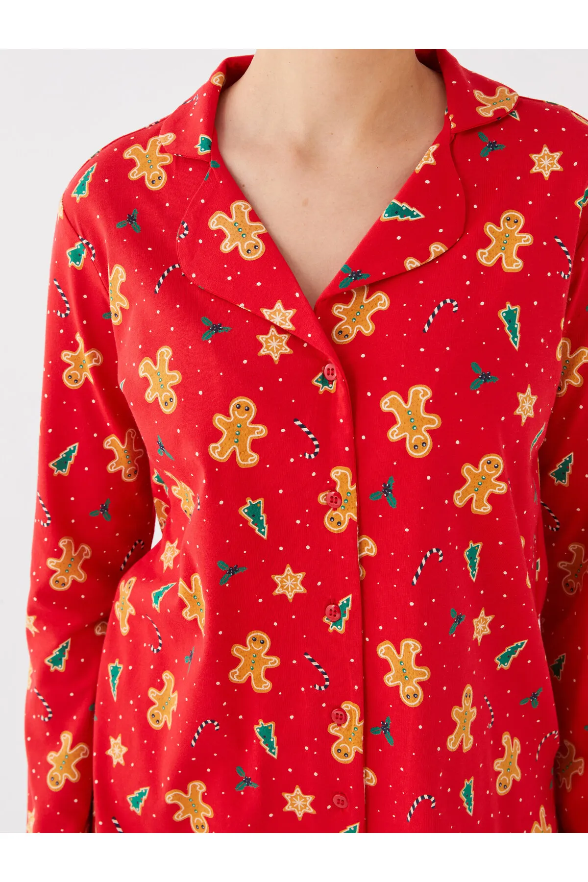 LC Waikiki  Langarm-Damenpyjama-Set mit Hemdkragen und Neujahrsmotiv