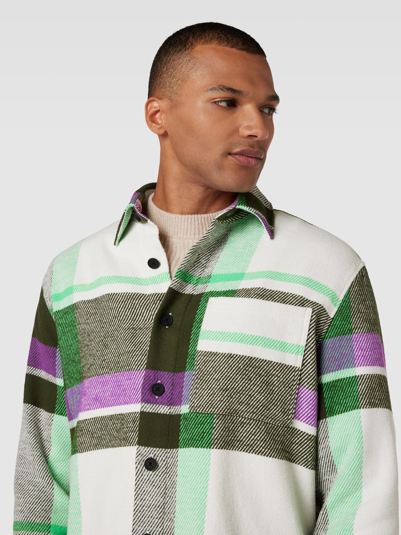 Hemdjacke mit Tartan-Karo in dunkelgrün