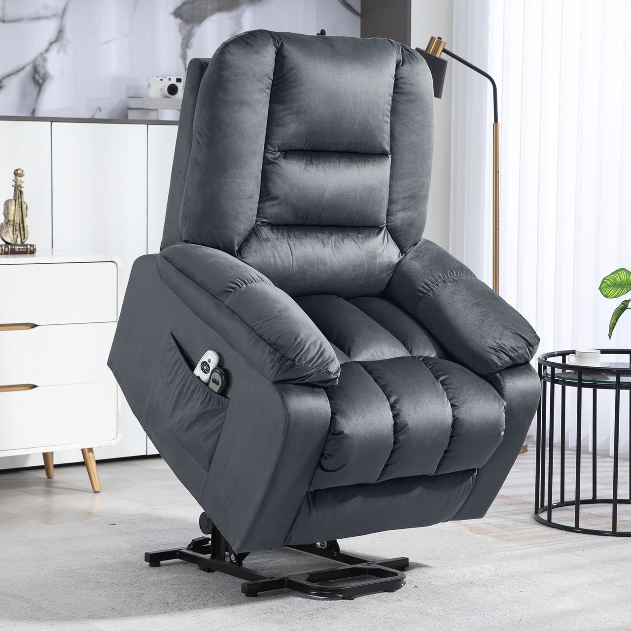 HOMCOM Fernsehsessel mit Aufstehhilfe Elektrisch Relaxsessel mit Massagefunktion