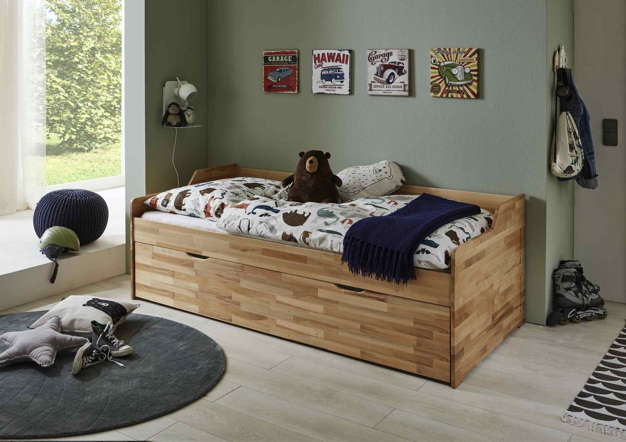 Relita Kojenbett LILLY 90x200 Buche massiv natur lackiert, inkl. Rollrost, 1 großer Bettkasten
