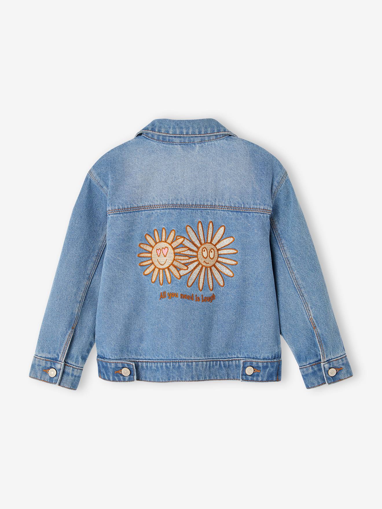 Veste en jean animation fleurs pop au dos fille stone