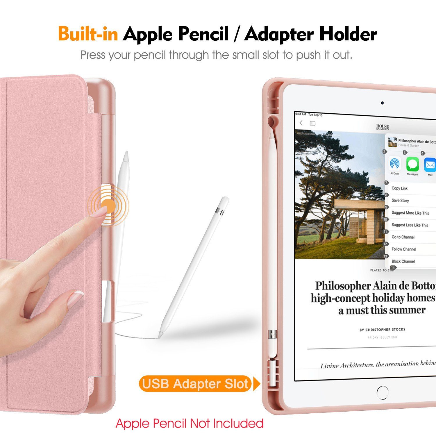 Fintie Tablet-Hülle Hülle für iPad 9. Generation 2021/8. Gen 2020/7. Gen 2019 10.2 Zoll - Superleicht Soft TPU Rückseite Abdeckung Schutzhülle mit eingebautem Pencil Halter, Auto Sleep/Wake