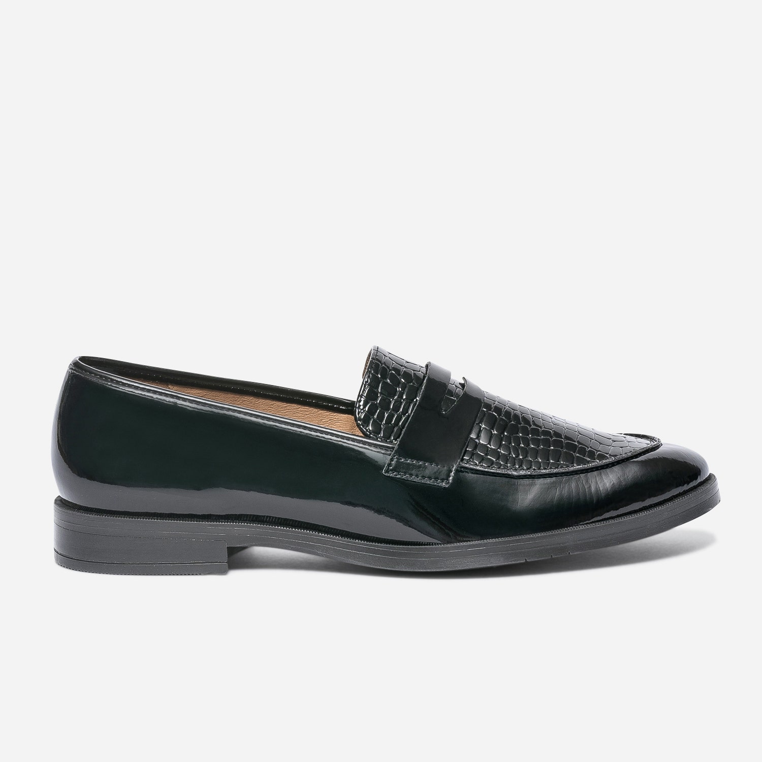 Mocassin ERAM FLEX noir en cuir verni embossé
